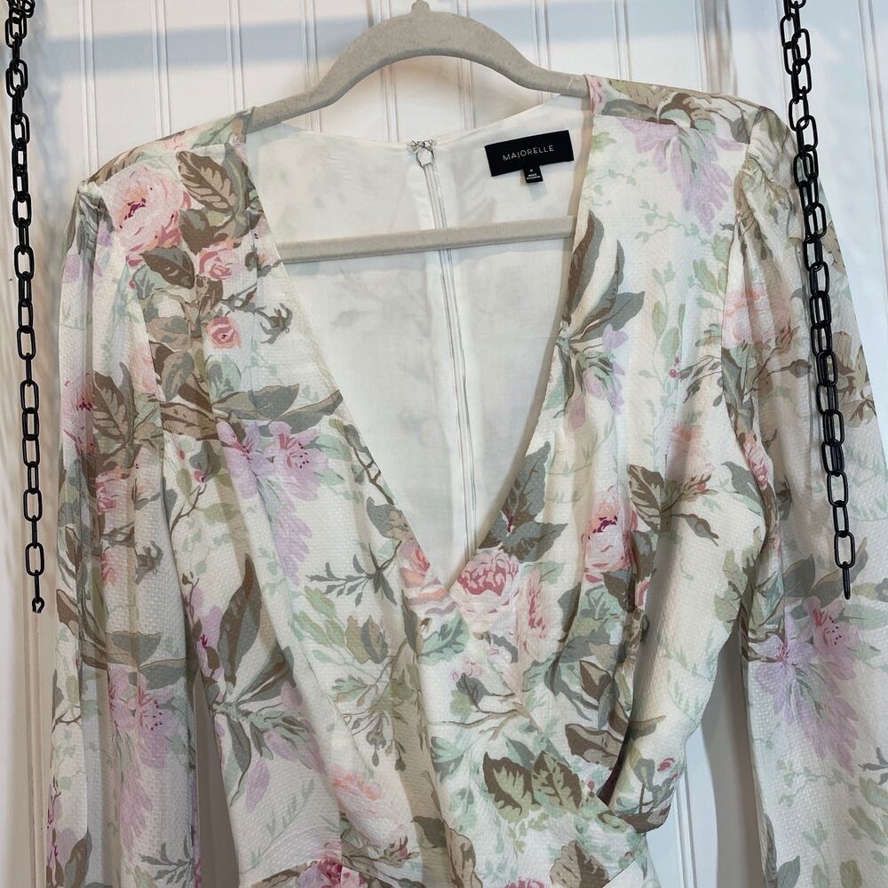 Majorelle Rosebud Floral Belted Faux Wrap Long Sleeve Romper Size M Boho Chic - Picture 5 of 11